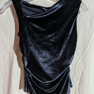 Guess SL Janet Asymmetrical Neck Top In Blue Velvet Size XS MSRP: $59